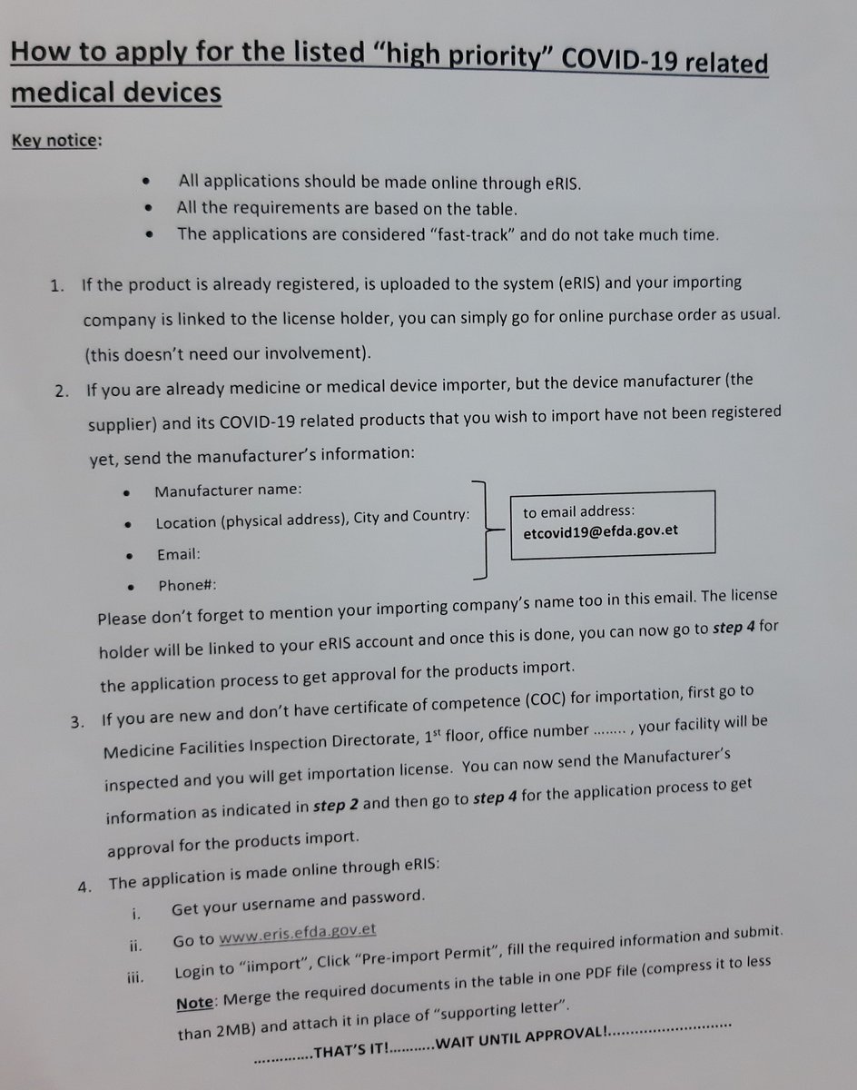 Yibeltal Abeje Melese on Twitter: "EFDA, MRLD For the COVID-19 Emergency  applicant can use the following information to apply preimport permit(PIP).  https://t.co/rR7798S2TP" / Twitter