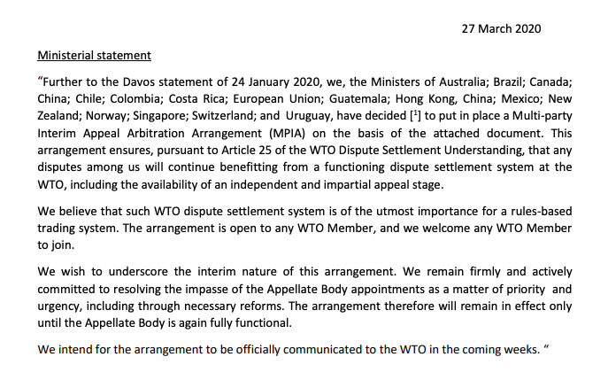 CanadaGeneva's tweet photo. Canada is pleased to join 15 other WTO Members in establishing a multi-party interim arrangement to support security + predictability in WTO dispute settlement. 

👉 https://t.co/SZ1VRUo6eE
 
#RulesBasedTradingSystem #WTODisputeSettlement #Multilateralism #MPIA #WTOAppellateBody https://t.co/3dFFYECtzj
