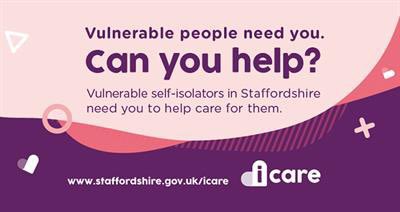 jstather's tweet photo. Volunteers needed for STAFFORDSHIRE COUNTY COUNCIL 'ICARE'. Visit this link to find out more &amp; sign up to help vulnerable self-isolators in Staffs. https://t.co/W9WuPYptuz… @BBCRadioStoke @MartinTideswell @Sotlive @Lichfield_CofE #COVID19 https://t.co/eLBuDbOXI1