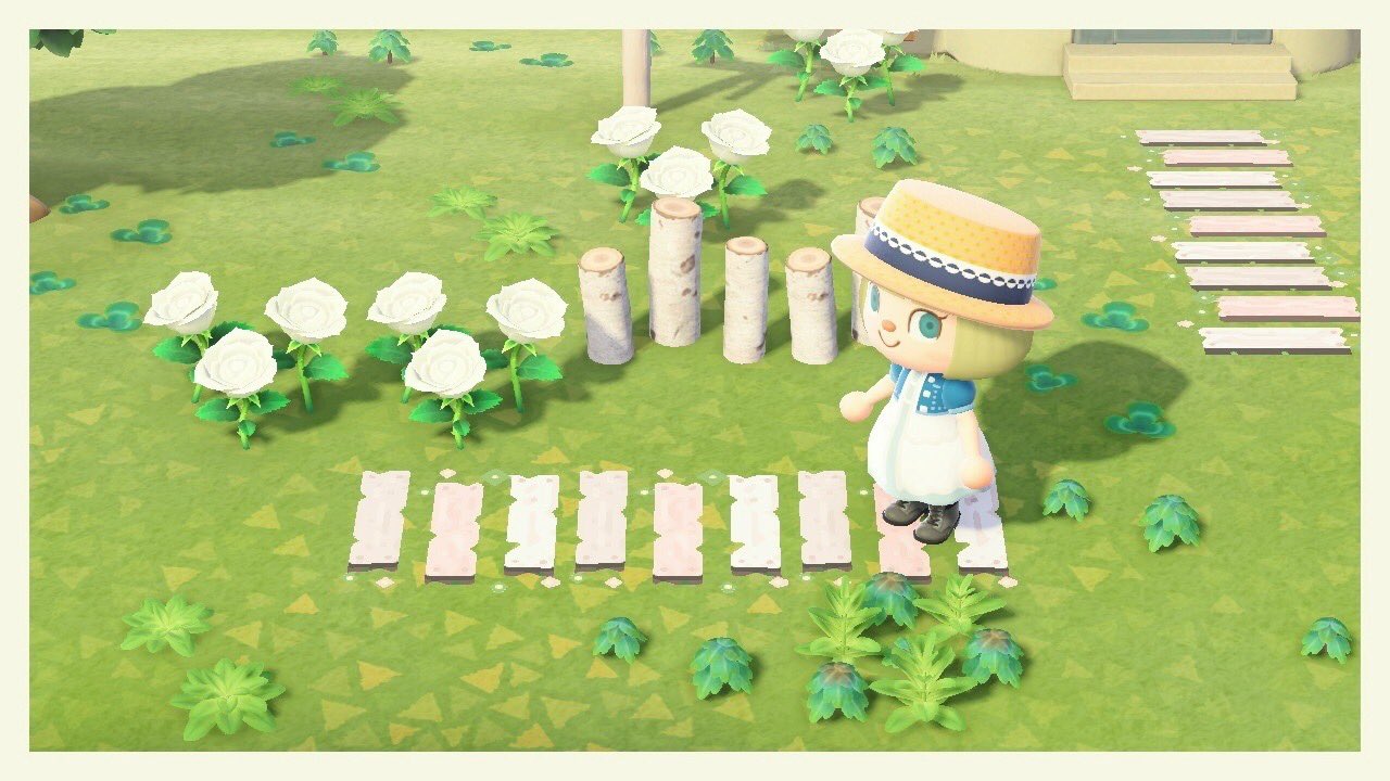 ゆずの木 マイデザイン 道 ピンク ホワイトのいた ヨコ 横向きver です 淡い色合いが可愛い板の道 あつ森 あつまれどうぶつの森 どうぶつの森 マイデザイン