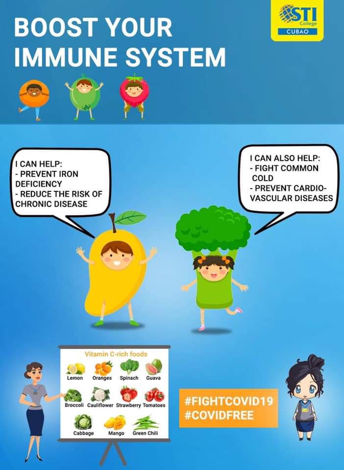 STICollegeCubao's tweet photo. To help prevent COVID-19, the best way is to boost our immune system by eating Vitamin C-rich foods!
Together, let us fight COVID away!
Stay safe and healthy!
#STIers #STICubao #fightCOVID19 #COVIDFree https://t.co/d4copw1S3p