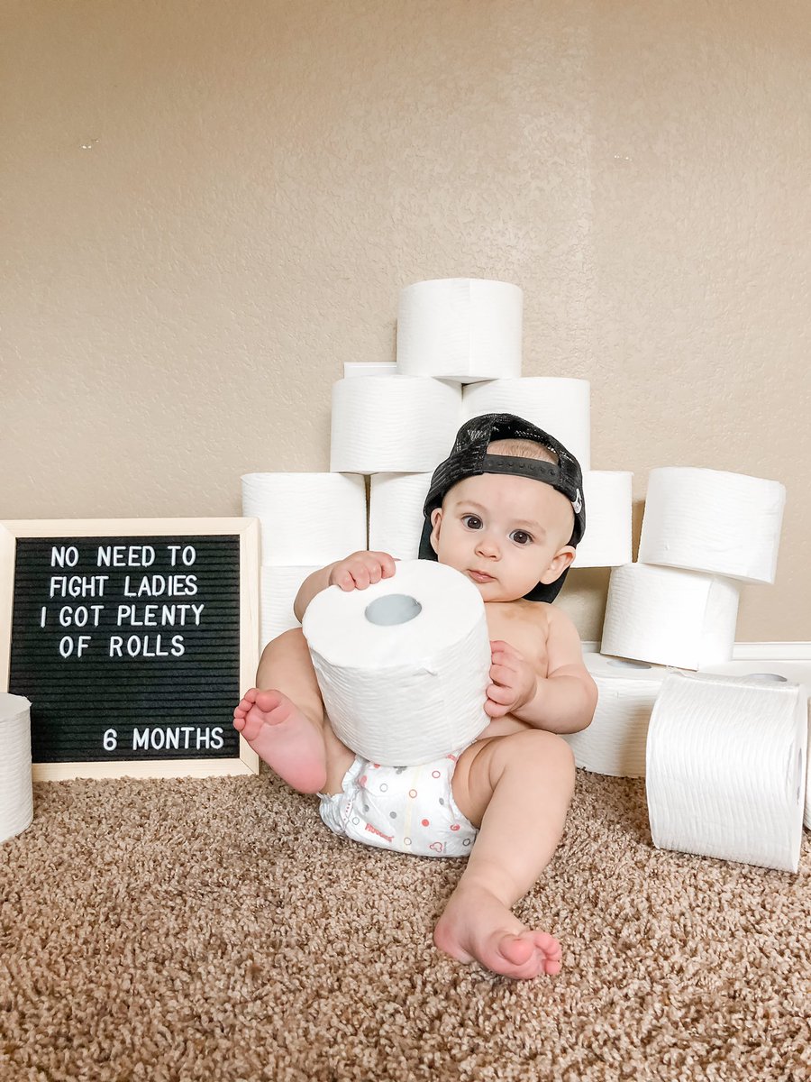 Mrs_Geezee's tweet photo. A little quarantine humor 😅 Happy 6 months baby boy! #halfwaytoONE #babyrolls #alwaysbeenabulkbuyer #werenotsharing https://t.co/obmxzY12IV