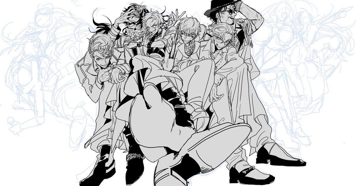 集中力続かなすぎて6人描いてもう疲れてきた 