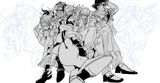 集中力続かなすぎて6人描いてもう疲れてきた 