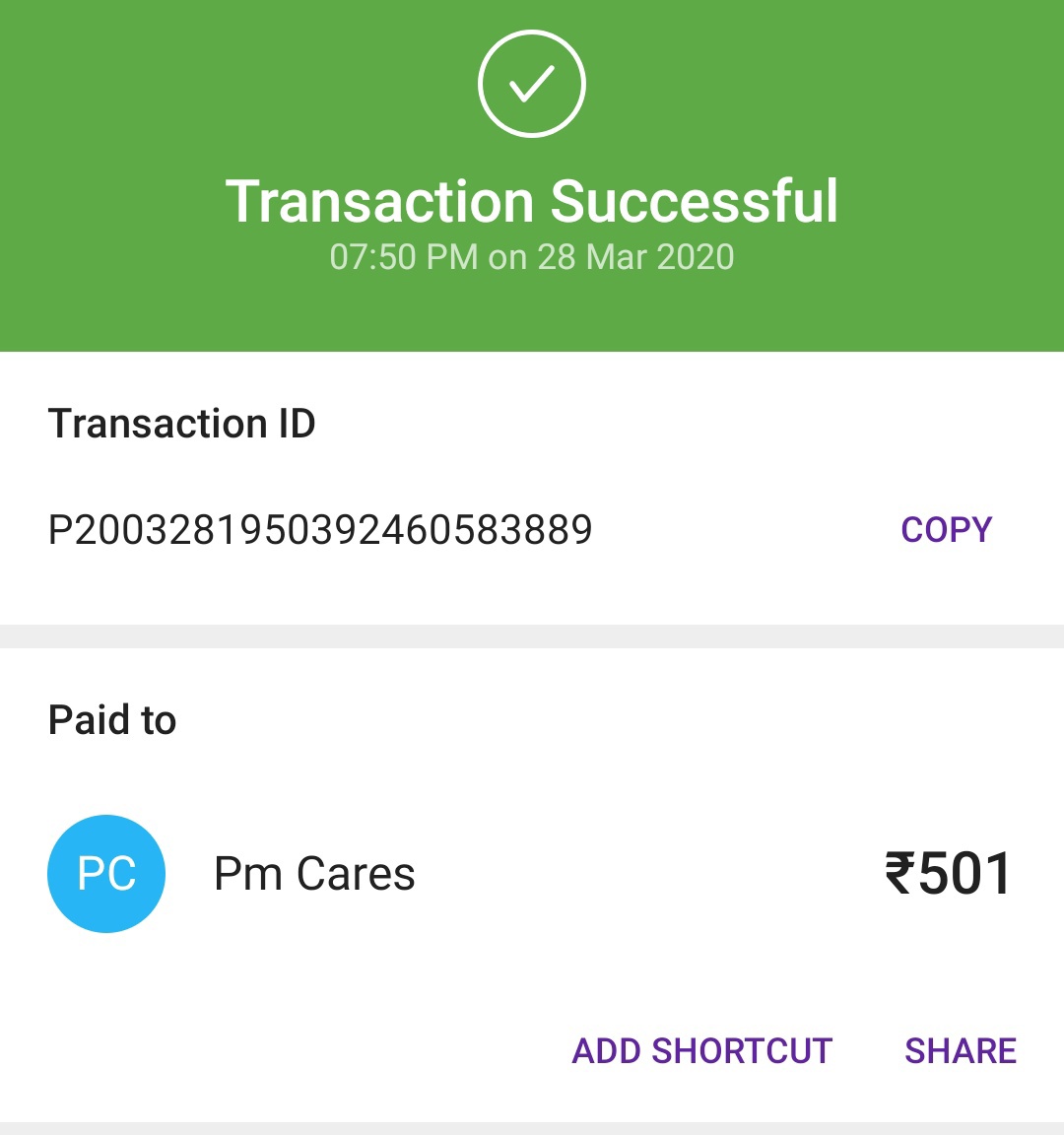 SandeepUk12's tweet photo. #PMCaresFunds में एक छोटा सा सहयोग ।
आप सभी से नम्र निवेदन है, आओ सभी मिलकर देश  को एक छोटा सा सहयोग दे।
मेरा भारत महान।
#WhenCoronaVirusIsOver #lockdown #CoronaAlert #StayHome #श्री_राधे
@narendramodi @AmitShah @smritiirani @HardeepSPuri https://t.co/nj98DGqNs3