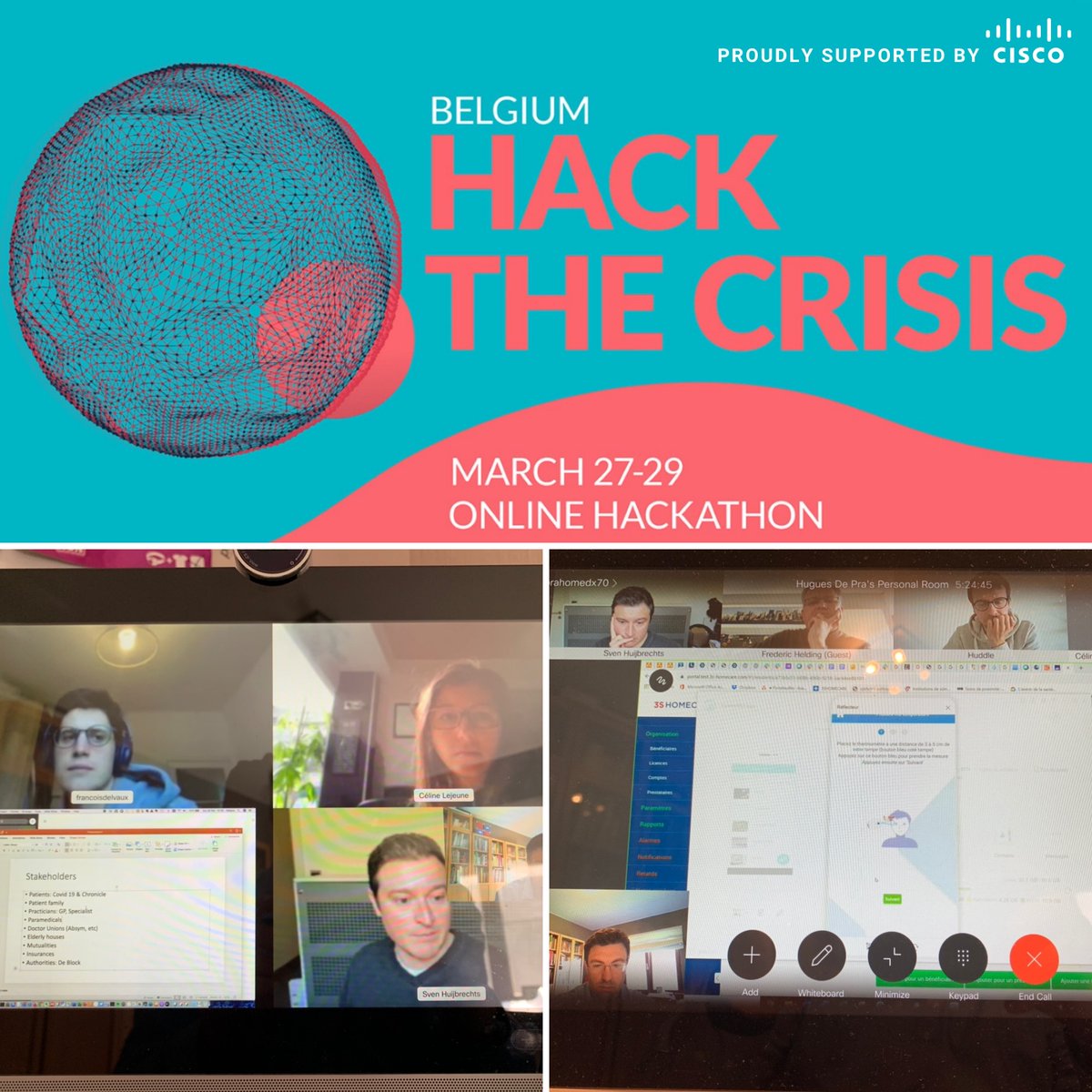 hdepra's tweet photo. Unique experience @ Hack The Crisis Belgium: very happy to have spent quality time during this week-end with a fantastic team.
Our project Homecare Emergency made it to the TOP 10 final.
More info @ https://t.co/XQy7bmWePt
#hackthecrisisbe #mentoring #hackthevirus #wearecisco https://t.co/XVMC8IiLa7