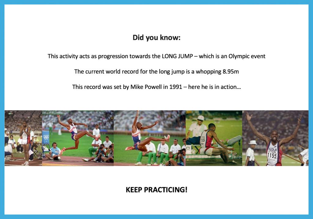 SSolihullSSP's tweet photo. School GAmeZ @YourSchoolGames

Day 1–A–Athletics-@BritishAthletics

Challenge – How far can you jump? 

We would love to see you all being active, keep us updated with your efforts using the #StayInWorkOut and tag @SSolihullSSP

FOLLOW⬅️
RETWEET🔁
GET INVOLVED🏃‍♀️ https://t.co/Fz6diJtfO1