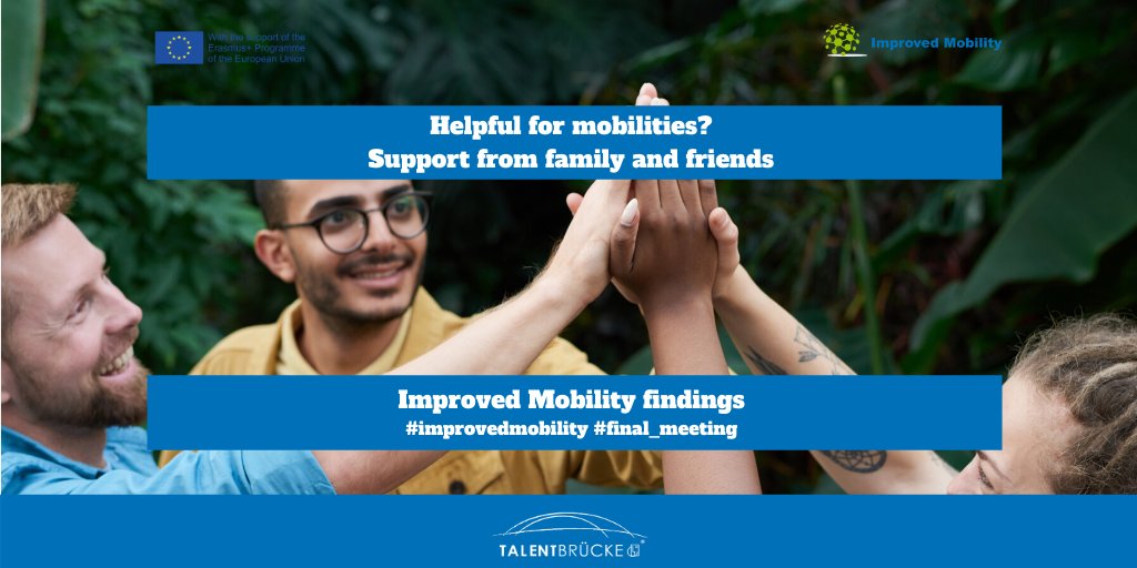 talentbruecke's tweet photo. Helpful for mobility? Support from familiy and friends. Results of our Erasmus+ project Improved Mobility! 
#familiy #friends #support #erasmusplus #Erasmus #improvedmobility 
@BFWNRW @IFCenter @Erasmus_DAAD @nabibb_de @Erasmus_Project @ImprovedMobili1 https://t.co/42Ut9aAHdW