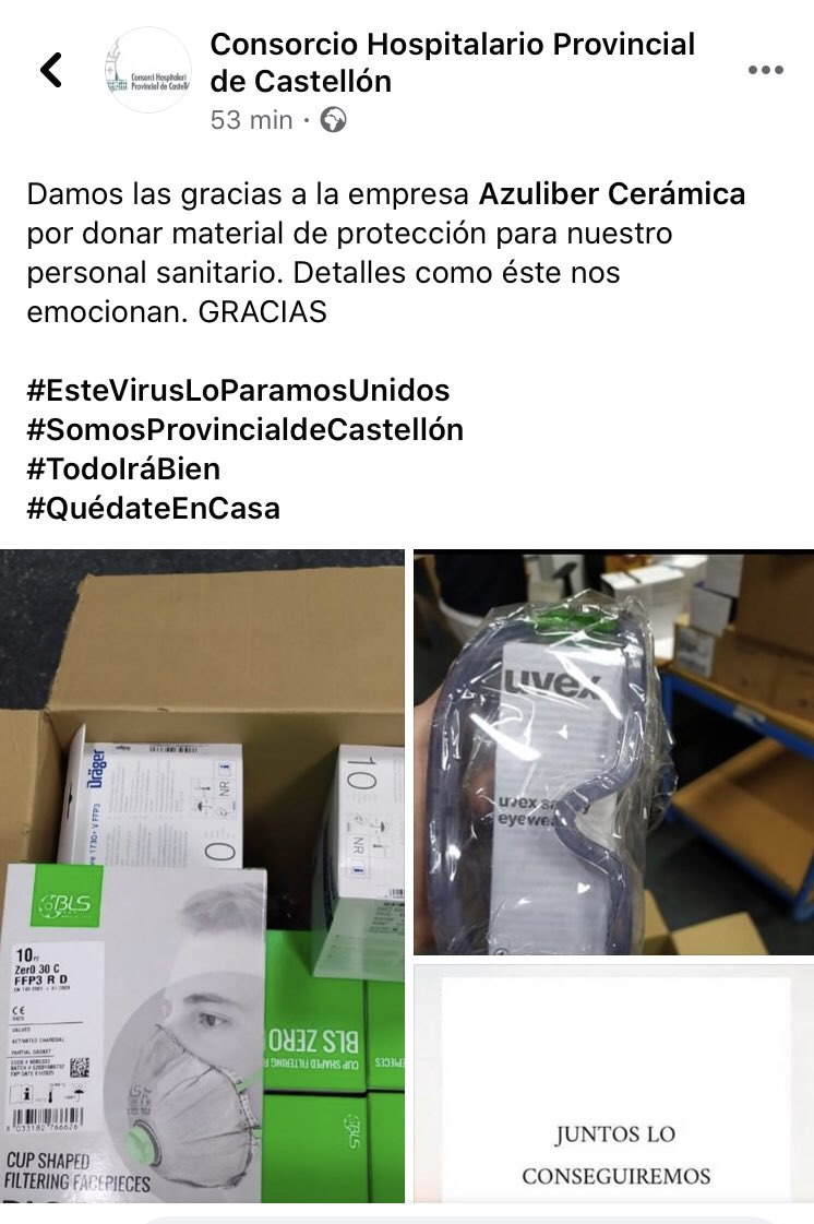 Azuliber's tweet photo. Gracias Consorcio Hospitalario Provincial de Castellón por la heroica misión que estáis llevando a cabo, vuestra labor y la de todos los equipos de emergencia es fundamental en esta lucha.
#JuntosLoConseguiremos #azuliber https://t.co/sRyqNU6UZC