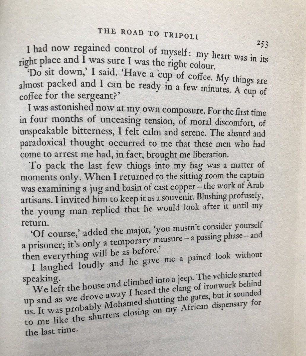 Alberto Denti was an Italian doctor who worked in  #Libya during the colonial era & was governor of Tripoli 1941-43. This memoir focuses on the Libyans he met as a doctor. It ends with his arrest by British forces (after he handed over control of Tripoli). Final page below right.