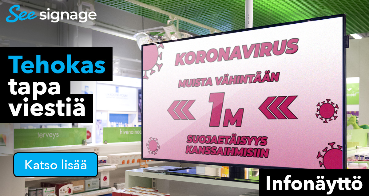 SeeSignage's tweet photo. Poikkeustilatarjous - Laadukas infonäyttö-paketti alk. 47 €/kk. Tulostetut paperilaput turvaväleistä ja hygieniaohjeista jäävät helposti huomaamatta. Opasta asiakkaitasi tehokkaammin. https://t.co/iFUP4Elx99

#infonäyttö #tarjous #koronavirus #hygienia #apteekit #ruokakaupat https://t.co/XvwZzt1Yl0