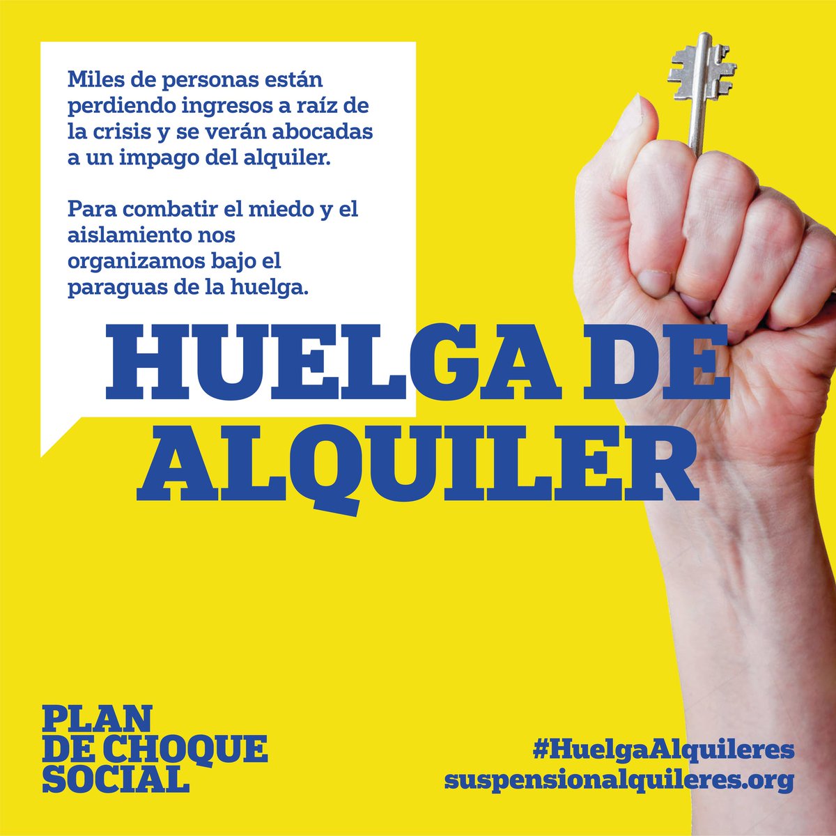 Ante el abandono, por parte del Gobierno, de las personas que viven de alquiler y están afectadas por la crisis del coronavirus, convocamos huelga de alquileres para el 1 de abril. ¿Te sumas? Entra en suspensionalquileres.org y súmate a la #HuelgaAlquileres
