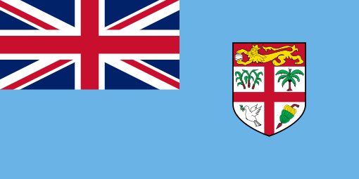 Fiji. 6/10. A fun emblem but a very generic design. The light blue around the Union Jack and emblem signifies the Pacific Ocean. The emblem features a lion holding cocoa, a bunch of bananas, a dove of peace, a sugar cane and a coconut palm. This was adopted in 1970.