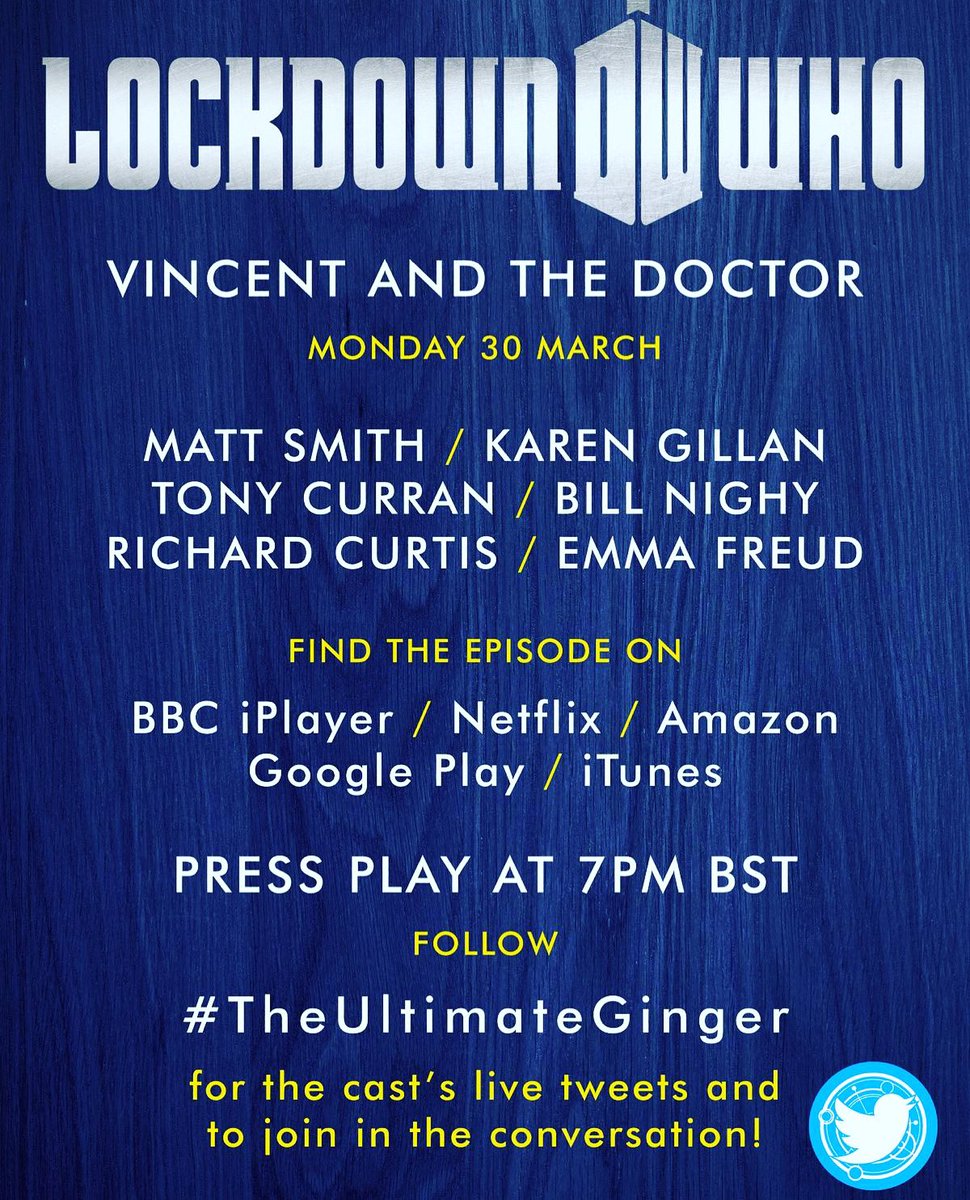emmafreud's tweet photo. It’s tonight.  Global Live Tweeting of ‘Vincent And The Doctor’ - matt smith, bill nighy, karen Gillan and richard curtis all taking to @twitter for it.  Tell EVERYONE!  #TheUltimateGinger https://t.co/8fnXEwTutE