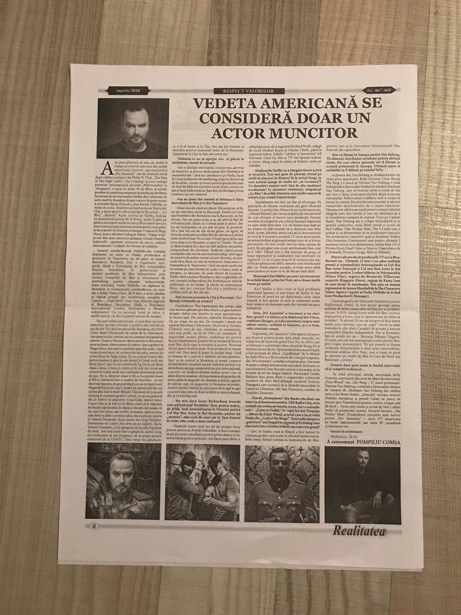 rareshdimofte's tweet photo. 🇷🇴  un interviu bine informat - Realitatea de Galați 👁
mulțumesc Pompiliu Comșa și redacției pentru atenția la detalii ✊🏻 #romania #rareshdimofte #vanhelsing #captainrasto #wuassassins #babinov #highcastle #karlmuller #polymorphia #klausflue #kingspin #doru #indiefilm #tvshow https://t.co/z43FMz4npA