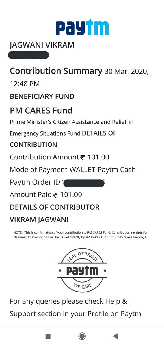 jagwani85's tweet photo. @narendramodi @PMOIndia
इस मुसीबत के वक़्त पे पूरा देश आपके साथ है..
मेरे प्यारे देश क लिए छोटा सा योगदान... 
भारत माता की जय.... 
 #भारतमाताकीजय #StayHomeStaySafe
#PMCARES #PMCaresFunds
#COVID2019india
#Covid_19
#IndiaFightsCorona 
#IndiaVsCorona #SaluteCOVID19Fighters https://t.co/Pfu68a4iZb