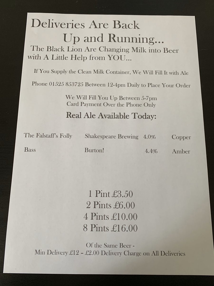 Good Morning Everyone. Real Ale fresh on today... please call between 12-4pm for delivery today. #staysafeLb 🖤🦁