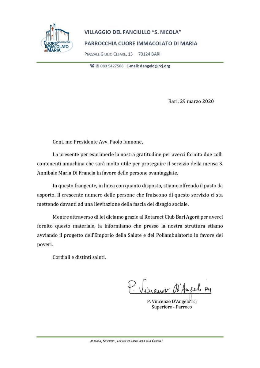 RACBariAgora's tweet photo. Ringraziamo Padre Vincenzo D’Angelo (Parroco della Chiesa Villaggio del Fanciullo) per le bellissime parole di ringraziamento che ci riempiono enormemente il cuore dandoci la giusta carica per andare avanti e fare sempre meglio non dimenticando mai il principio base che ci muove. https://t.co/P8WK2VCNvw