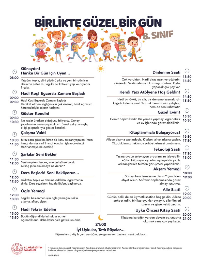 Çocuklarımızın evde geçirdikleri vakitlerinin daha kaliteli olması için  <a href="/tcmeb/">Millî Eğitim Bakanlığı</a> tarafından hazırlanan planlar. 📖