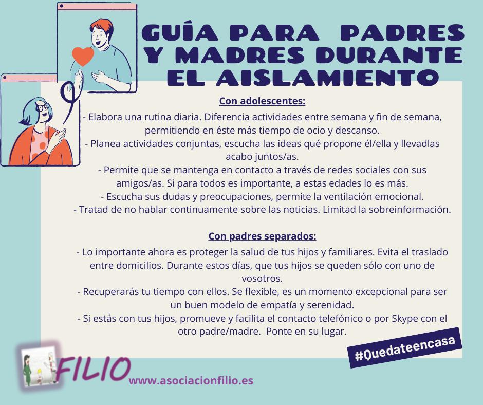 Desde <a href="/AsociacionFilio/">Asociación Filio</a> nos hacen llegar estás recomendaciones por si pueden ayudar a algunas familias en está difícil situación. #CuarentenaCoronavirus