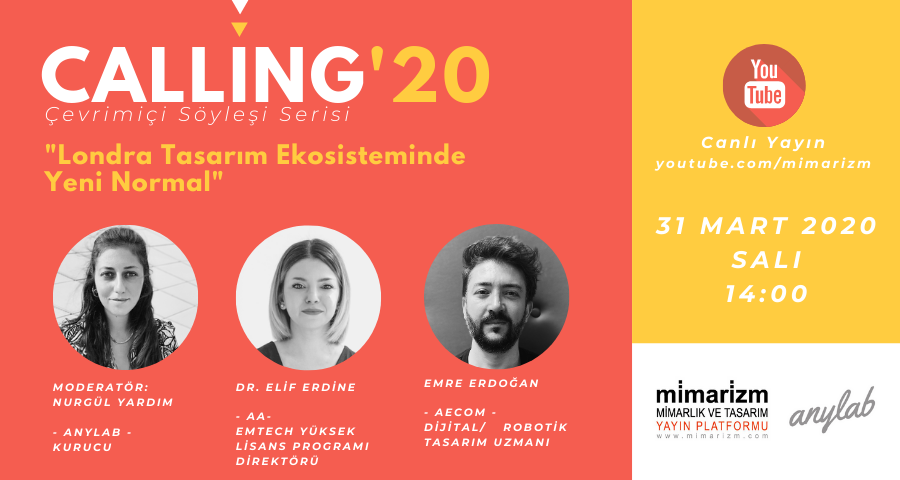 mimarizmcom's tweet photo. . @anylabco işbirliği ile 31 Mart Salı günü Youtube kanalımız üzerinden gerçekleştirilecek Calling’20 söyleşileri, "Londra Tasarım Ekosisteminde Yeni Normal" başlığı altında saat 14:00'da >> #calling20 #mimarizmcom #anylab https://t.co/EcazmH2AcV https://t.co/dj0E5aDylT