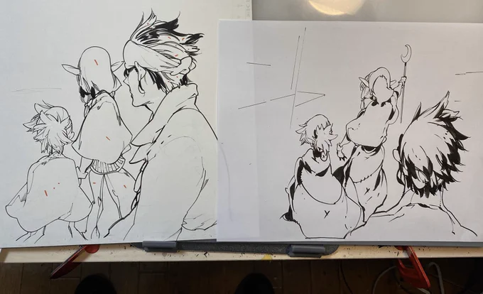 同じシーンの絵を二回描いてしまった、、疲れてるのかもしれない。 