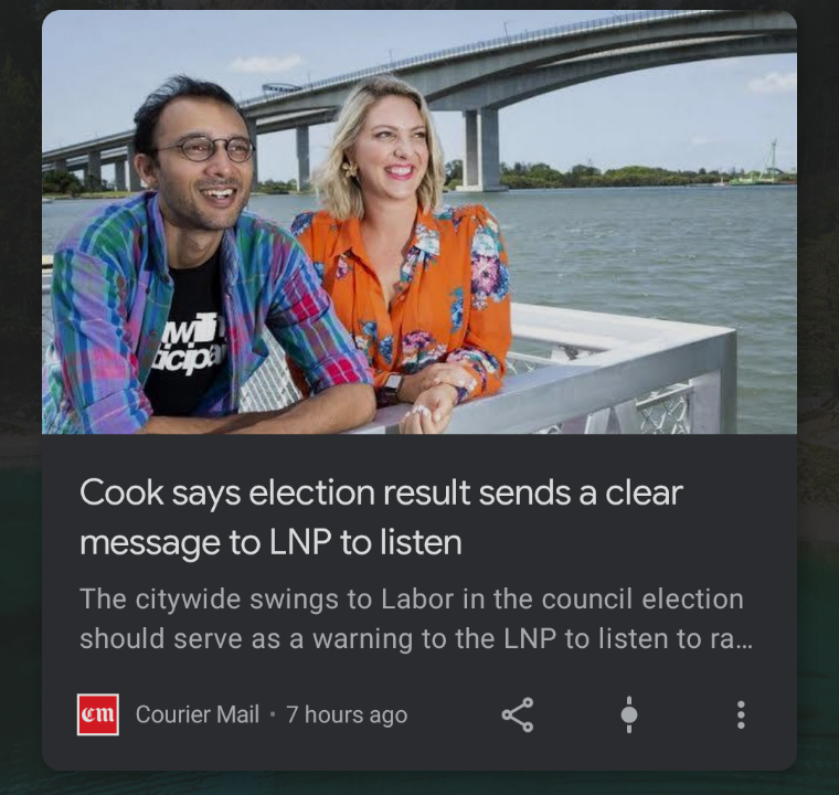 Qlder's tweet image. 😂 😂 😂
Terrible result for the left in #bnevotes. No seats changing hands. But the LNP managed to change over many councillors to great new talent and a great new young Lord Mayor. That always costs incumbents name recognition votes. But they still won. #qldpol #brisbetter