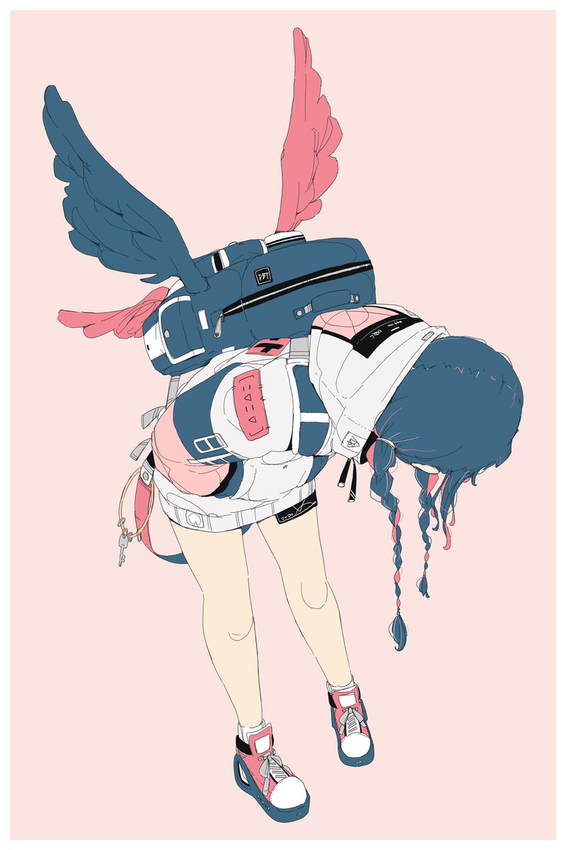flat color 1girl backpack limited palette solo shoes wings  illustration images