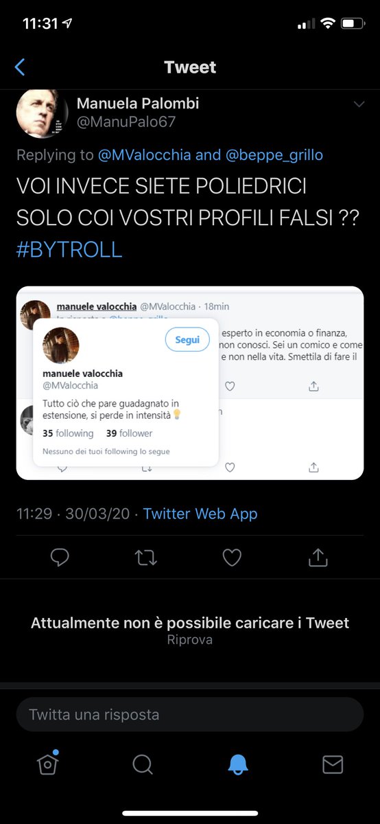 MValocchia's tweet photo. @beppe_grillo @ManuPalo67 che problemi hai? Per informazione non è un profilo fake il mio. Il tuo invece, con un nome femminile e foto di un uomo? Se non sai reggere un confronto fai bene a bloccarmi. https://t.co/ENd9RmFtfH