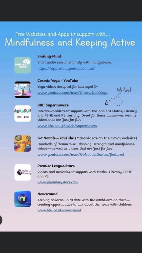 Mr_Hart9's tweet photo. Good morning @paganelschool,

Don't forget, there's loads of great websites for staying active/mindfulness you can use this week! 💪💚

How about doing @_thedailymile in your garden or local park with your household? 🏃@GOVUK guidance recommends exercising outside once a day. https://t.co/80V79cA3iA