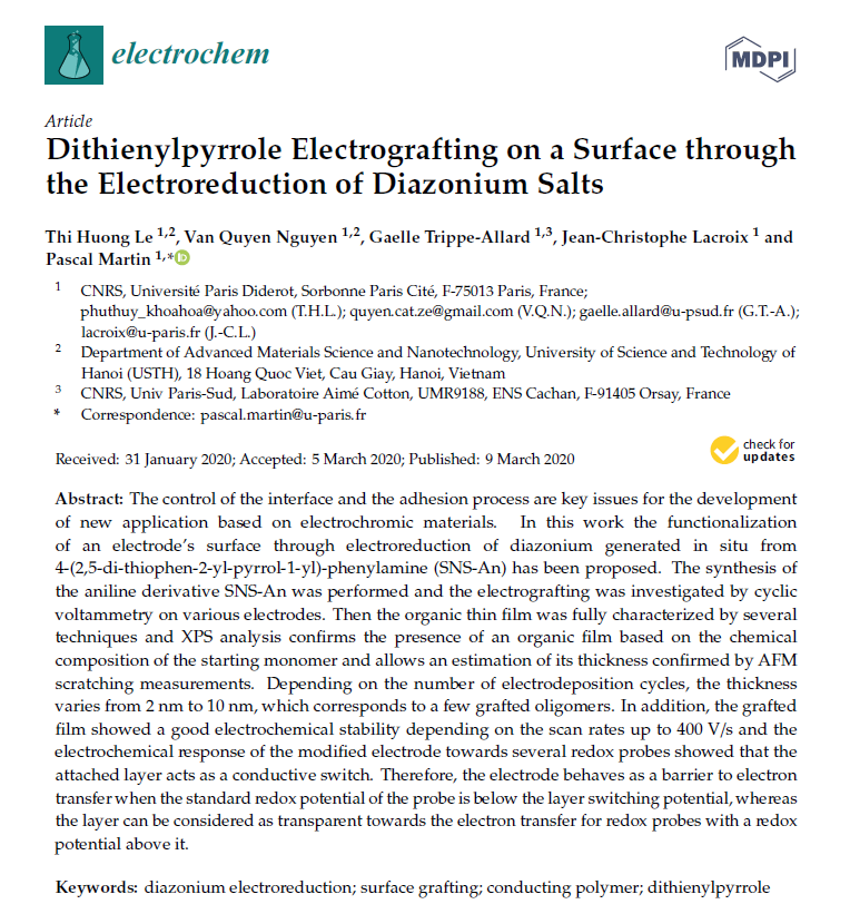 Electrochem MDPI on Twitter "New Publication "Dithienylpyrrole Electrografting on a Surface