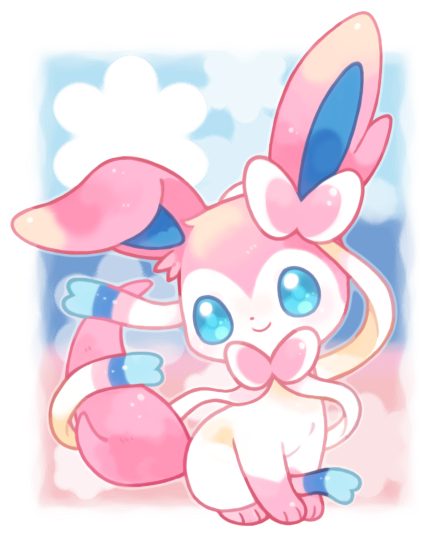 sylveon no humans pokemon (creature) smile solo blue eyes closed mouth full body  illustration images