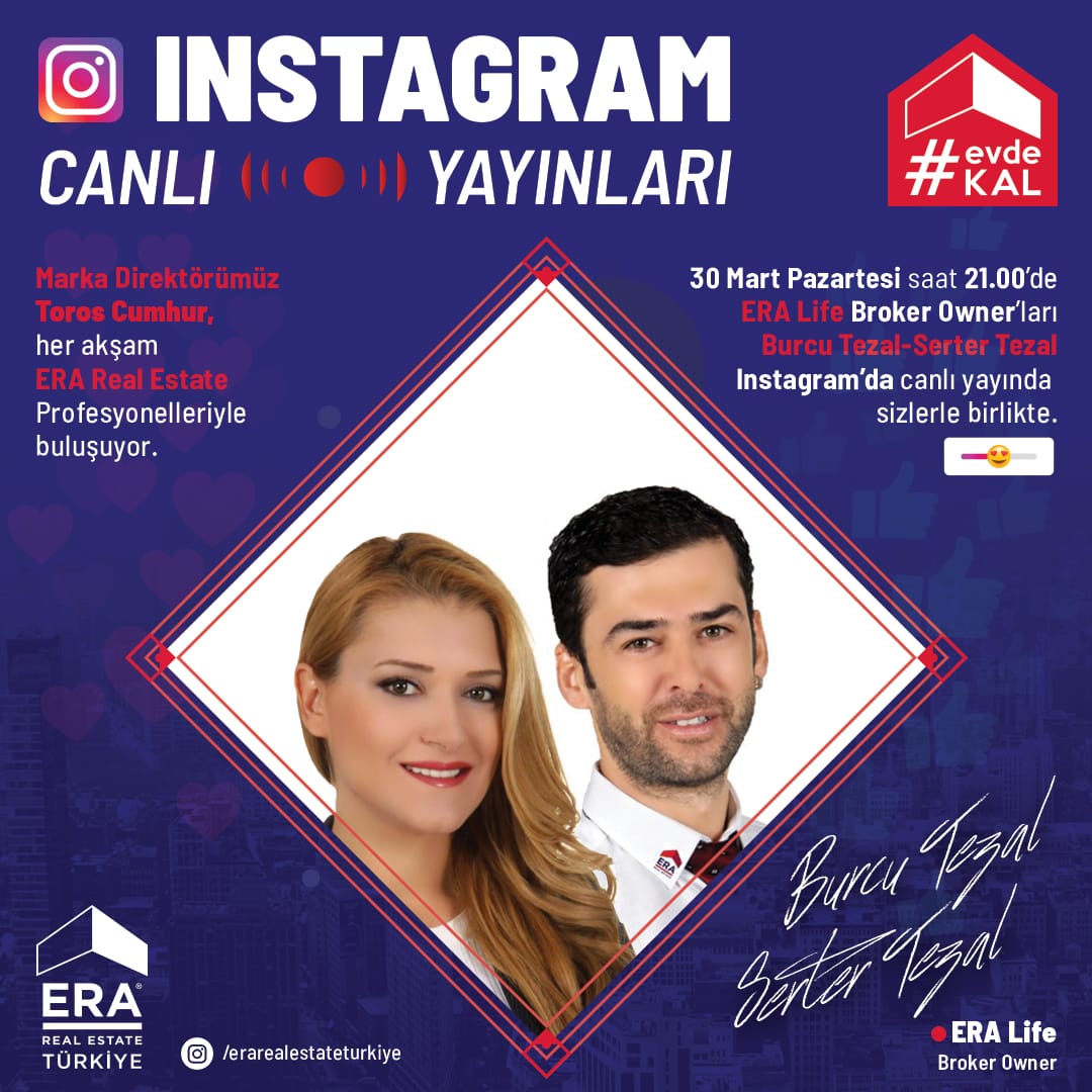 EraRealEstateTr's tweet photo. Marka Direktörümüz - Toros CUMHUR Her akşam ERA Profesyonelleri ve Sektör meslektaşlarıyla 21:00'da İnstagram CANLI YAYININDA buluşuyor. .
Bu akşam Bodrum ERA Life ofisimizin degerli Brokerleri Burcu Tezal ve Serter Tezal ile birlikteyiz.
#ERATurkiye #ERA #ERATeam #Gayrimenkul https://t.co/KunI83g6M3
