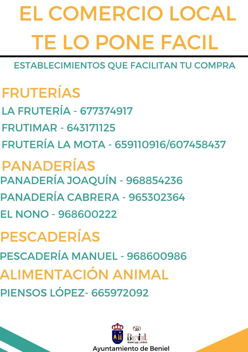 AytoBeniel's tweet photo. ✅ El comercio local de Beniel te quiere facilitar tu compra, ya sea con preparación de pedidos o con servicio a domicilio.

📣 Esta iniciativa tiene como objetivo que puedas realizar tus compras con una mayor comodidad y rapidez. https://t.co/yMz7PFZ8IL