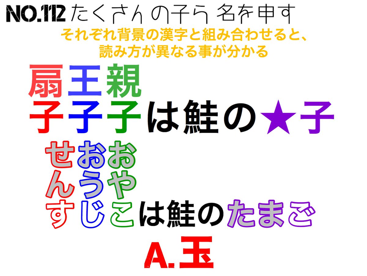 謎制作団体 Beast V Twitter No 112 解説 玉 日本語とは不思議なもので 同じ漢字である 子 にも様々な読み方があります 熟語によって読み方が変わる 日本語の不思議さを利用した謎でした ケモ謎