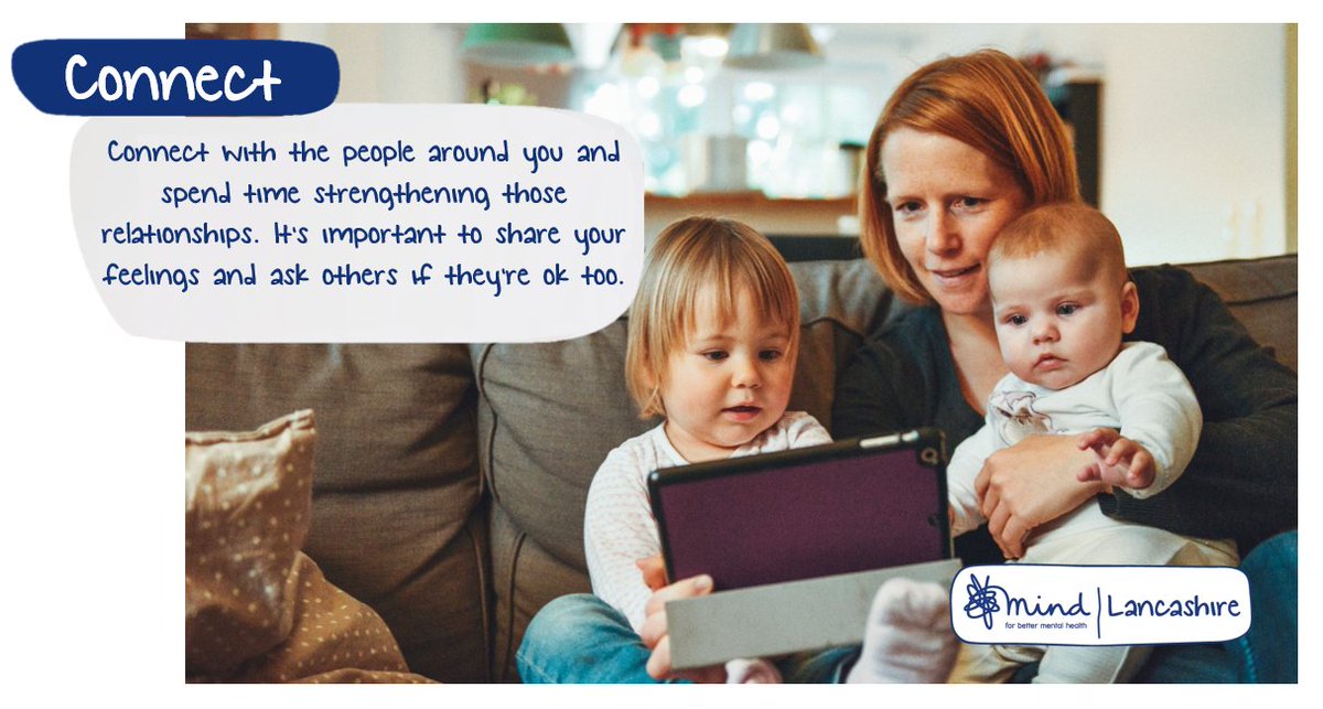 Try practising our 'Five Ways to Wellbeing' to help boost your mental wellbeing during lock down.

1.CONNECT - Reflect on how you’re keeping in touch with family/friends/loved ones/pets!

bit.ly/5way2well
#mentalhealth #wellbeing #coronavirus
#stayhome #stayhomesavelives