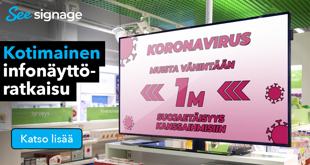 SeeSignage's tweet photo. @sryhma Paperilaput ja tarrat lattialla jäävät helposti huomaamatta, eikä niistä ole hyötyä enää pandemian jälkeen. Tässä esim. vaihtoehtoehtoisesta ratkaisusta. Opastuksen ohella näyttöä voi käyttää mainontaan ja myynnin lisäämiseen. https://t.co/ZCnolXnZdF

#koronafi #ruokakauppa https://t.co/1FvpkkvlIa