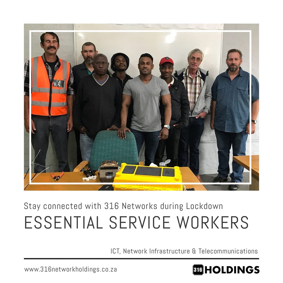 MogenNaidoo's tweet image. 316 Networks are #essentialserviceworkers for IT, Network Infrastructure and #Telecommunications to help you stay connected and resolve any technology issues while working from home.
We are fully kitted, permits and PPE compliant and will ensure all safety measures are taken.