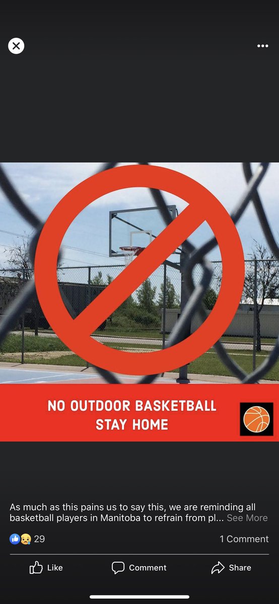 all bball players in MB refrain from playing basketball on public courts until further notice All public courts on community centre, public parks or school division property fall under the directive of Manitoba Health and are part of the efforts to stop the spread of #COVID-19