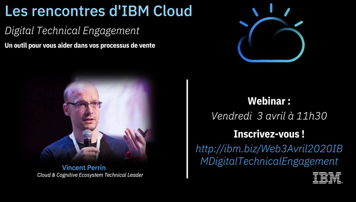 Assane1Fall's tweet photo. @IBM_France invite ses partenaires à assister au webinar #IBMCloud " Digital Technical Engagement " présenté par @vperrin  le vendredi 3 avril à 11h30.
Inscrivez-vous : https://t.co/KFu5BVQ8we https://t.co/1Us2K0FkQI