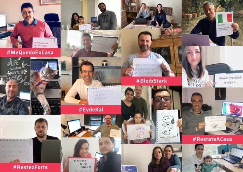 yldrmecem's tweet photo. Türkiye ve Avrupa'daki ofislerimizdeki çalışanlarımızdan mesaj var. "Evdeyiz. Daha güçlü bağlar ve mutlu kavuşmalar için bir süre evde kalmaya devam edeceğiz."
#staystrong #evdekal #bleibstark #mequedoencasa #restateacasa #restezforts
#Epsan https://t.co/mMSe4WawEX