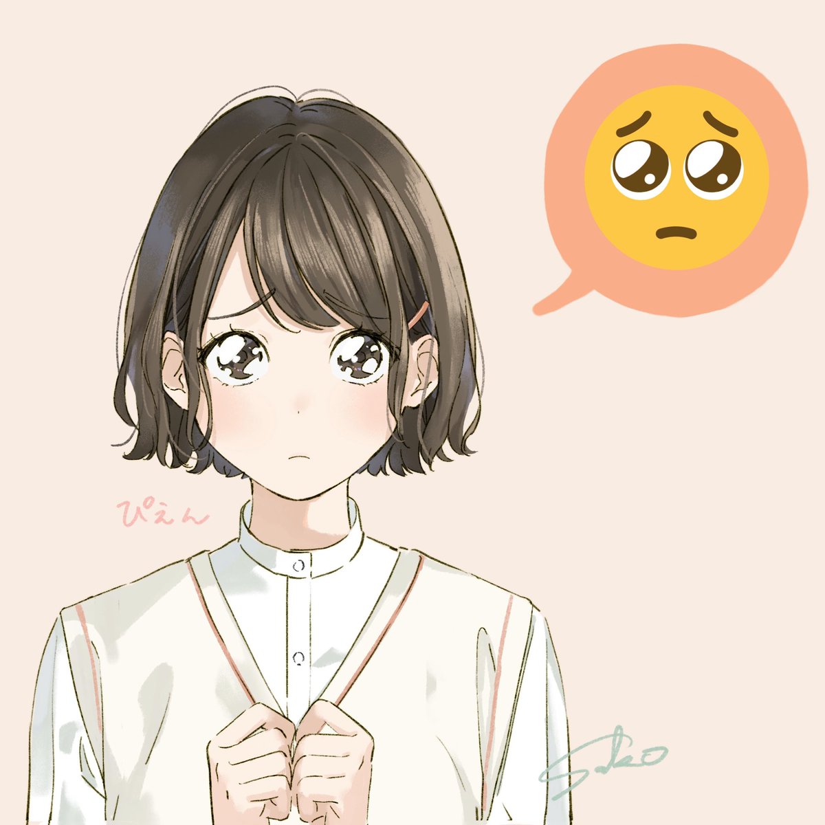 1girl solo closed eyes emoji short hair shirt white shirt  illustration images