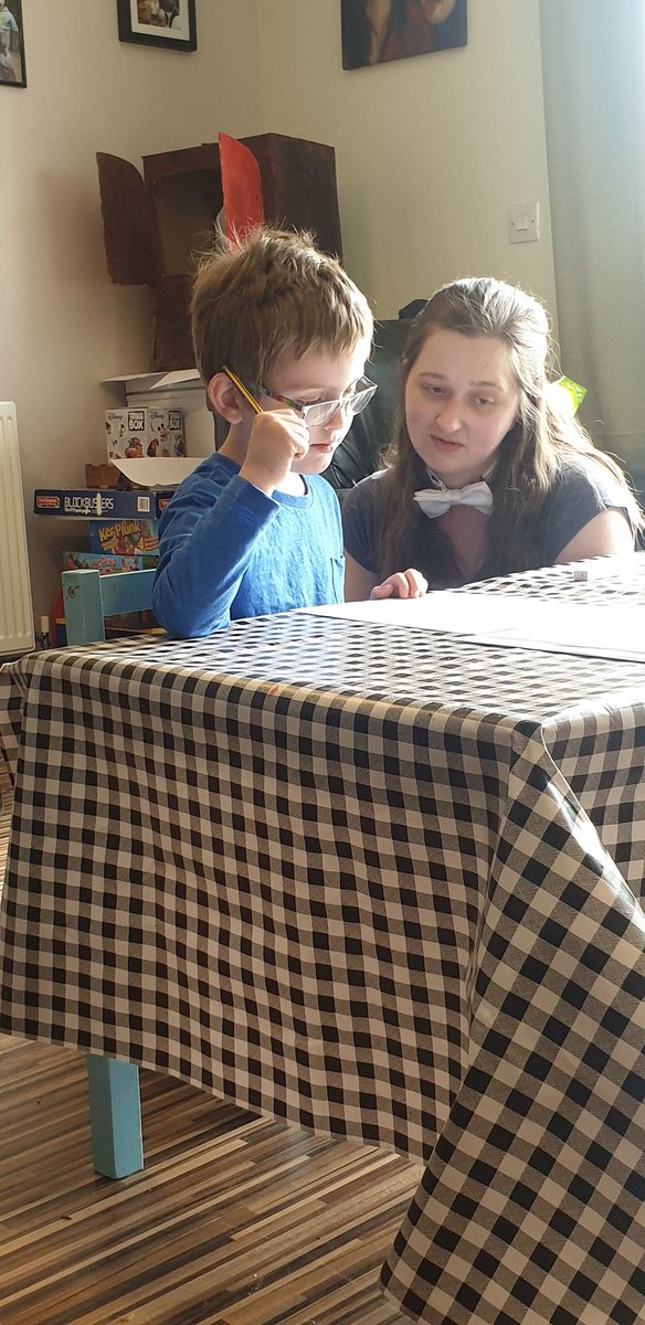 SimonPring2's tweet photo. @manorschwirral 
Miss Torie wearing a bow tie to honor Mr Croft today in our Harry Potter home school day. More pics to come
#manorathome https://t.co/tCHw63Nj7q