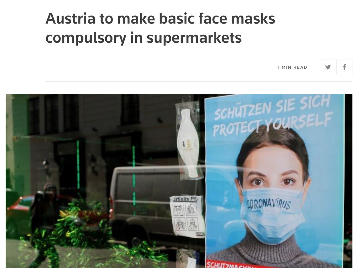 balajis's tweet image. "Austria will require the public to wear basic face masks in supermarkets, where they will be handed out probably from Wednesday in a bid to slow the spread of the coronavirus." @jeremyphoward @zeynep @Jabaluck  #masks4all
reuters.com/article/us-hea…