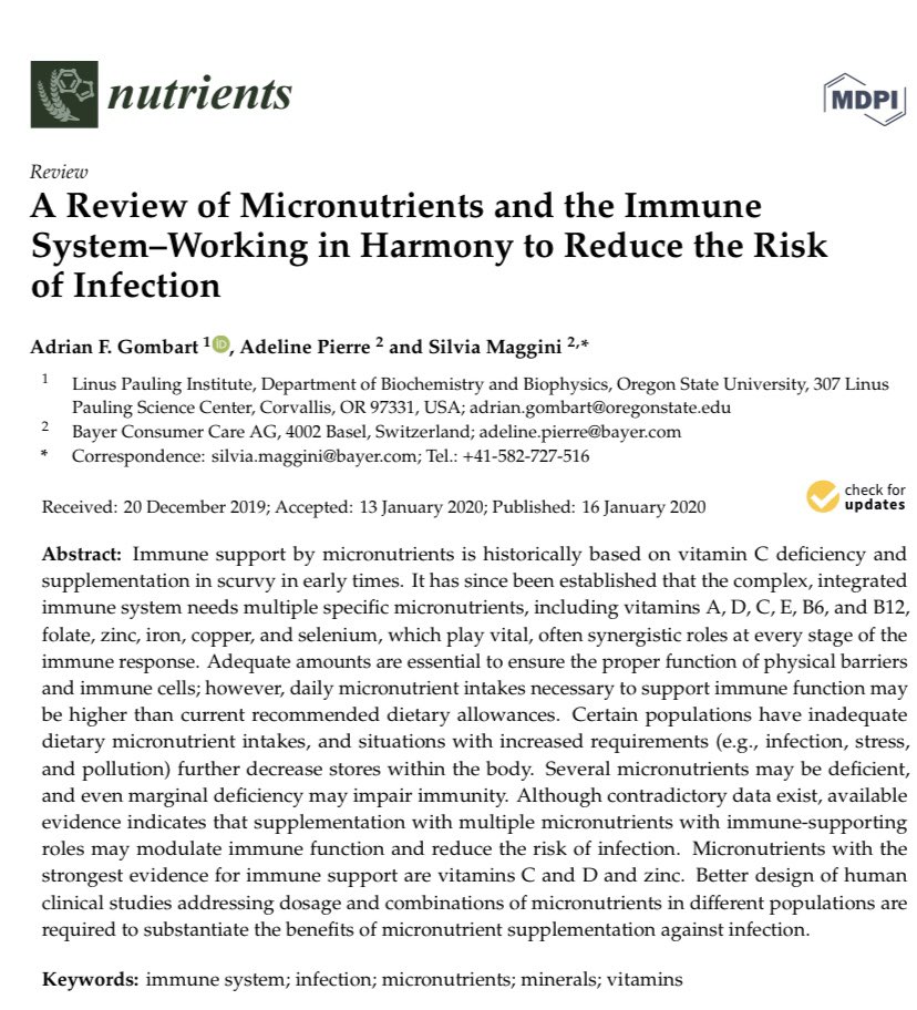 Mireia Porta (@mireiaporta) on Twitter photo 📌New INTERESTING review 📚 Micronutrients and the Immune System. The ones with strongest evidence for immune support are:
🥝vitC 🌞Vit D & zinc and ...
But to support immune function may be higher than current RDA....👀👇
  ncbi.nlm.nih.gov/pmc/articles/P… 📌New INTERESTING review 📚 Micronutrients and the Immune System. The ones with strongest evidence for immune support are:
🥝vitC 🌞Vit D & zinc and ...
But to support immune function may be higher than current RDA....👀👇
  ncbi.nlm.nih.gov/pmc/articles/P…