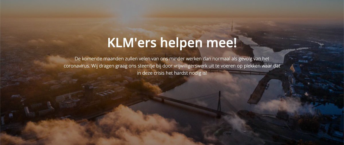 Nu er minder wordt gevlogen staan veel medewerkers van <a href="/KLM/">KLM</a> te springen om zich op een andere manier in te zetten. Daarom is er blauwhelpt.nl. Medewerkers bieden hier aan om bijvoorbeeld boodschappen te doen, te koken of een praatje te maken. Top actie! #coronahulp
