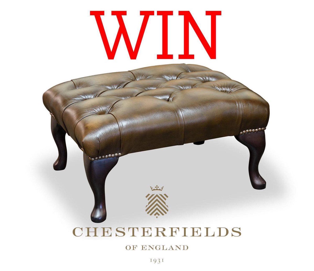chesterfields31's tweet photo. April Competition. Win one of our Queen Anne footstools in your choice of leather, Like and follow to enter. 
It’s business as usual for us and if you’re looking to buy a hand made English Chesterfield it’s a greattime with an additional 15% off at checkout by using code SAVE15. https://t.co/RV0kd0PbE8
