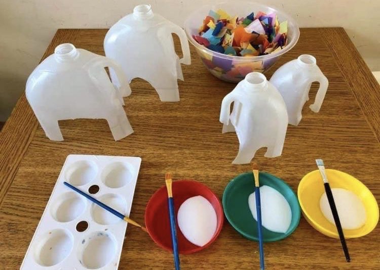 OLA_LIVERPOOL's tweet photo. Miss Cusack’s creative challenge - why not create your own Elmer by reusing plastic milk containers?! 🌈🐘 Remember I would love to see some of your photographs #itisoktobedifferent #reuse #crafty https://t.co/TOYg7VbIxk