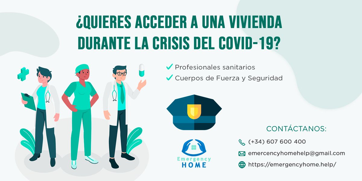emergencyhomeh's tweet photo. Los profesionales del Cuerpo de Seguridad trabajáis a diario fuera de casa, por lo que tenéis que mantener fuera de riesgo a vuestros familiares. En #EmergencyHomeHelp te ofrecemos un hogar en el que podrás descansar durante esta difícil etapa. ¡Contacta! https://t.co/4b0xZvfpH2 https://t.co/AI0FVr3Jj5
