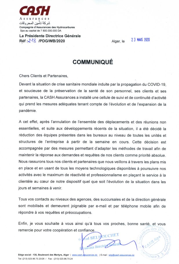 CASHassurances's tweet photo. #Communique de la #CASHAssurances à ces clients et partenaires https://t.co/BtAoTiroZ5